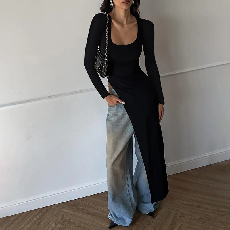 Yasmina® | Women'S Asymmetric Maxi Dress With Long Sleeves - Image 2