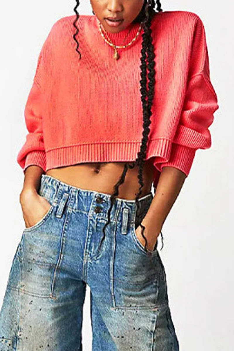 Yazmin | Casual solid patchwork O-neck tops - Image 22