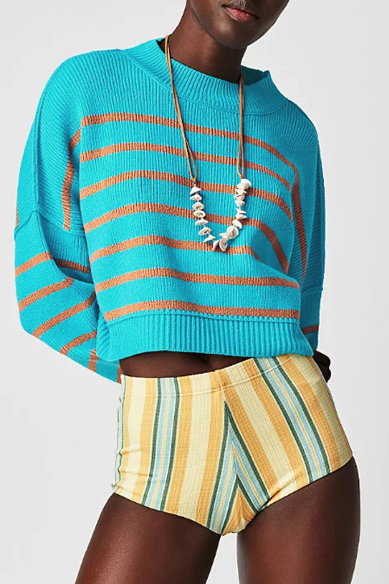 Yazmin | Casual solid patchwork O-neck tops - Image 30