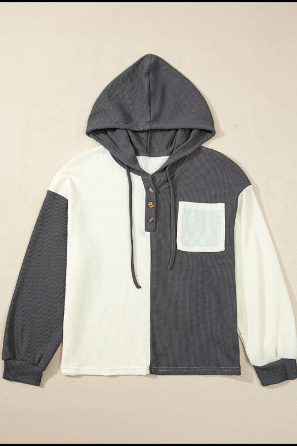 Yesenia | Two-tone long-sleeved waffle knit hoodie - Image 6