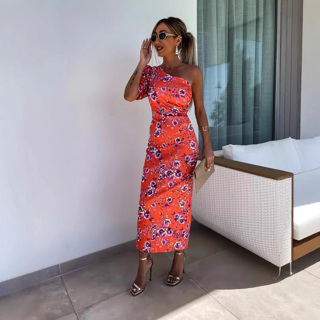 Yesica® | Women'S Asymmetric Maxi Dress With Puff Sleeves And Eye-Catching Pattern - Image 3