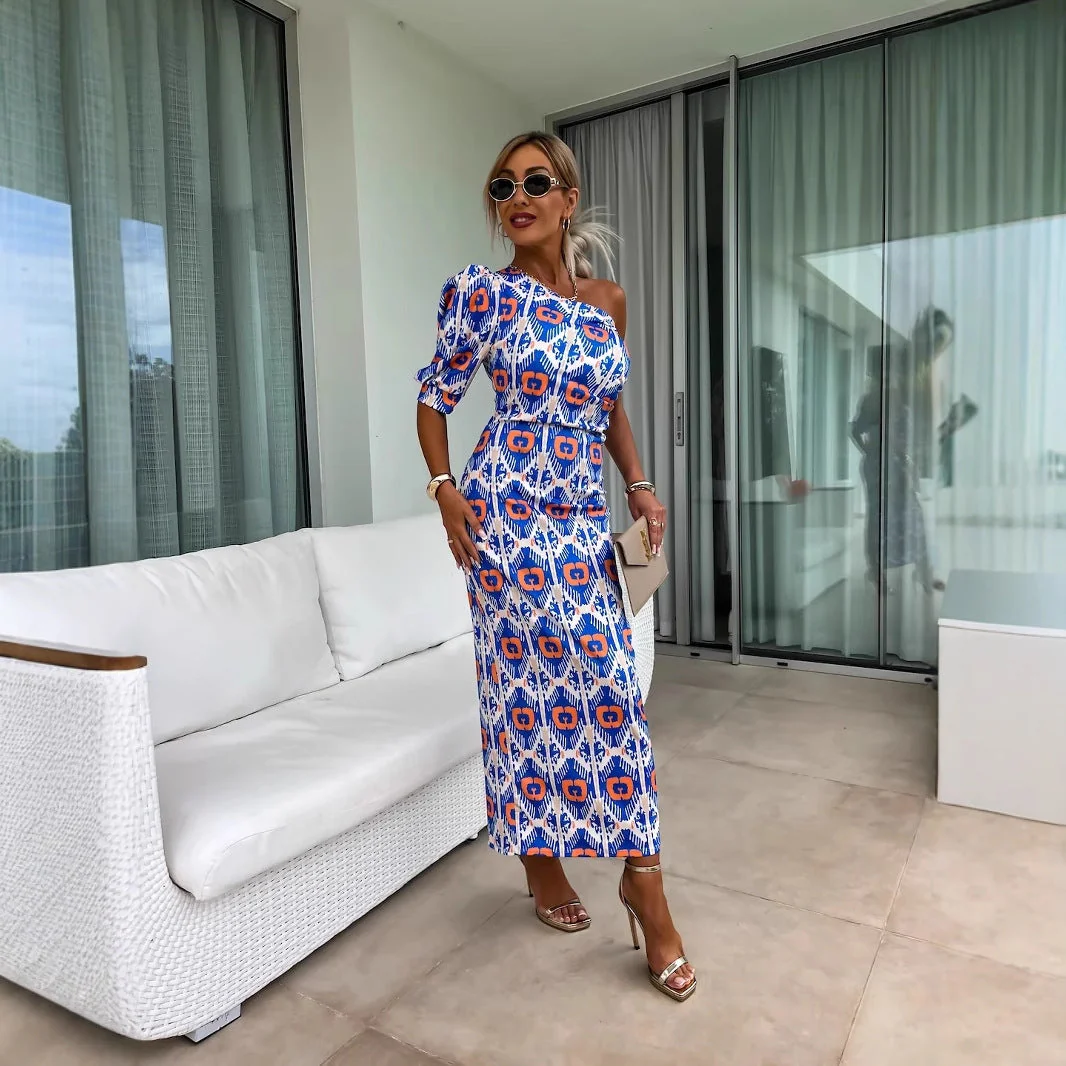 Yesica® | Women'S Asymmetric Maxi Dress With Puff Sleeves And Eye-Catching Pattern - Image 4