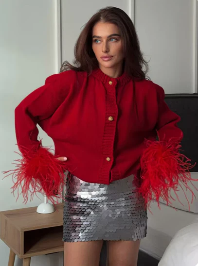 Yessica | Long-sleeved cardigan with feathers