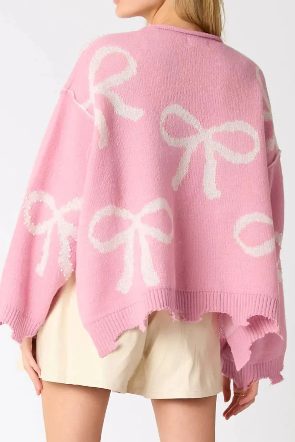 Yessica | Long-sleeved crew neck sweater with pearl detail and bow - Image 2