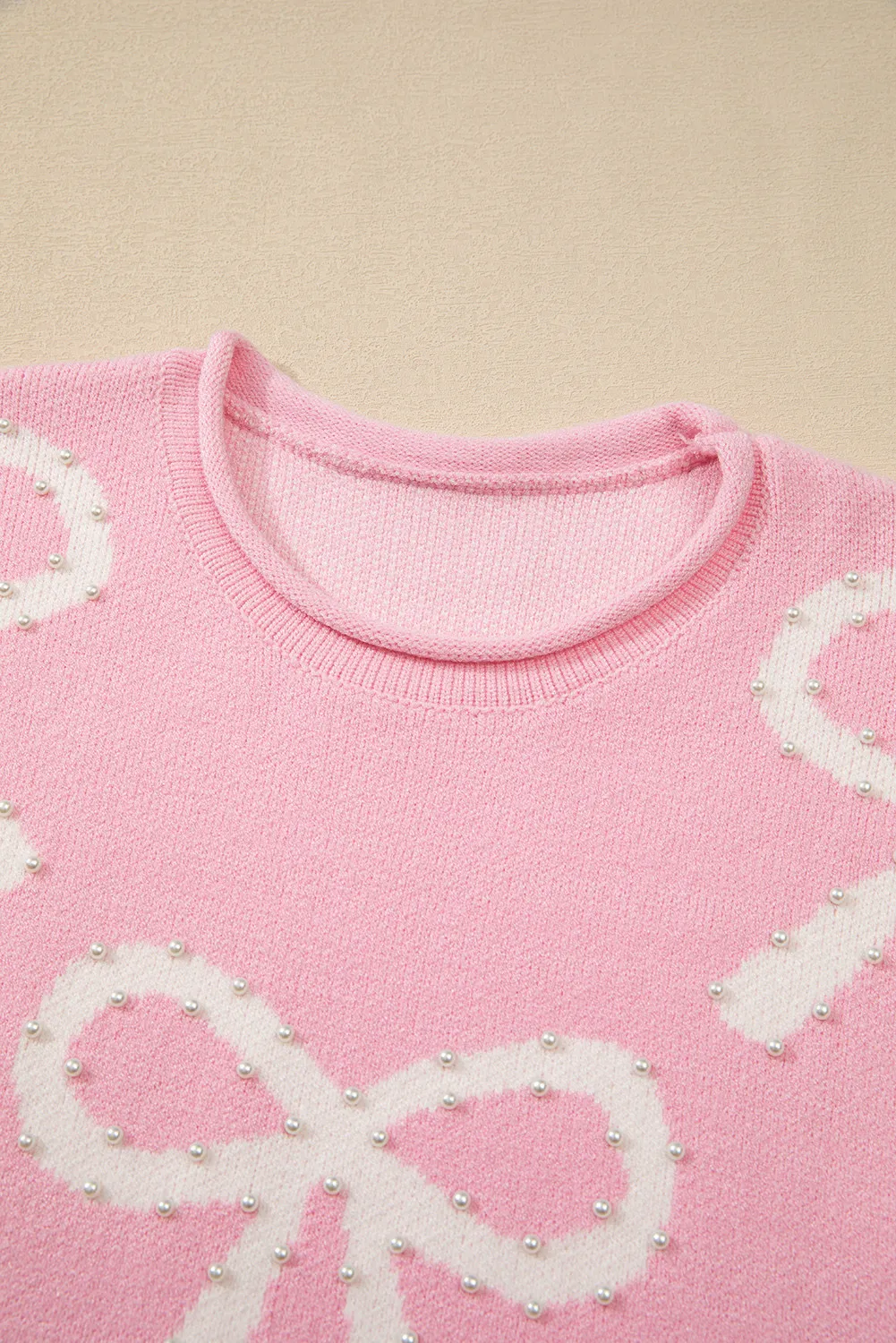 Yessica | Long-sleeved crew neck sweater with pearl detail and bow - Image 5