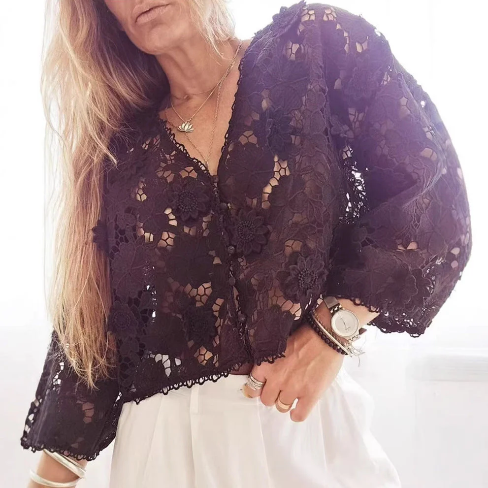 Yolaina® | Women'S Blouse Made Of Delicate Lace With Floral Motifs - Image 5