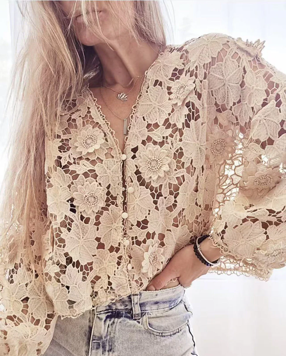 Yolaina® | Women'S Blouse Made Of Delicate Lace With Floral Motifs - Image 6