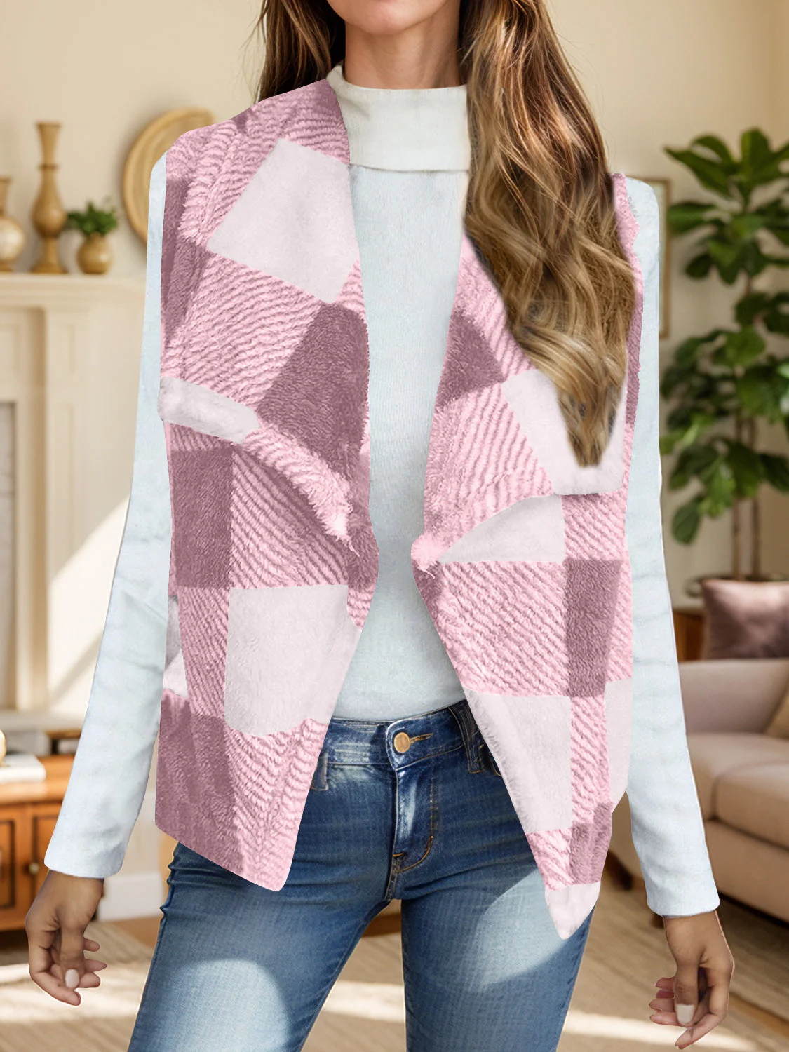 Yolanda | Checked vest coat with an open front - Image 19