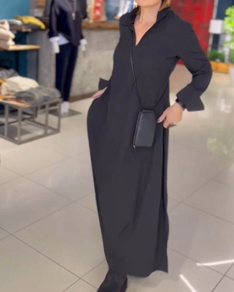 Yolanda® | Long Loose V-Neck Dress - Image 3