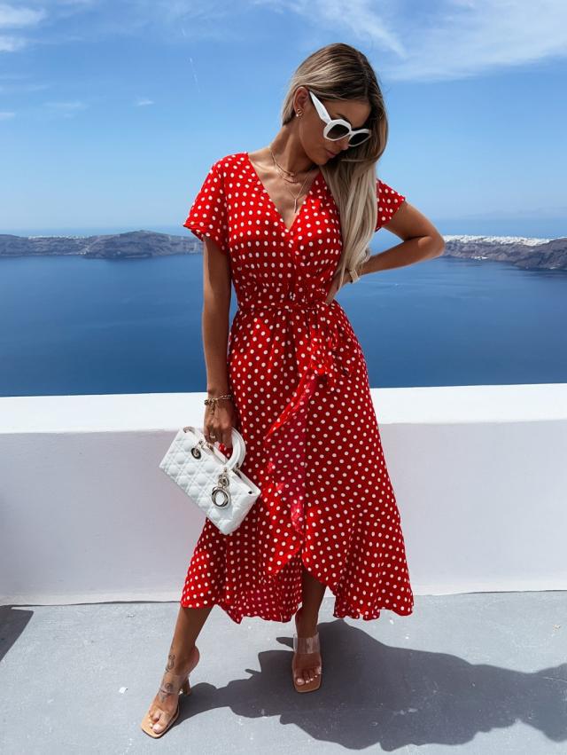 Yolanda® | Women'S Asymmetrical Maxi Dress With Dots And Low Waist - Image 6