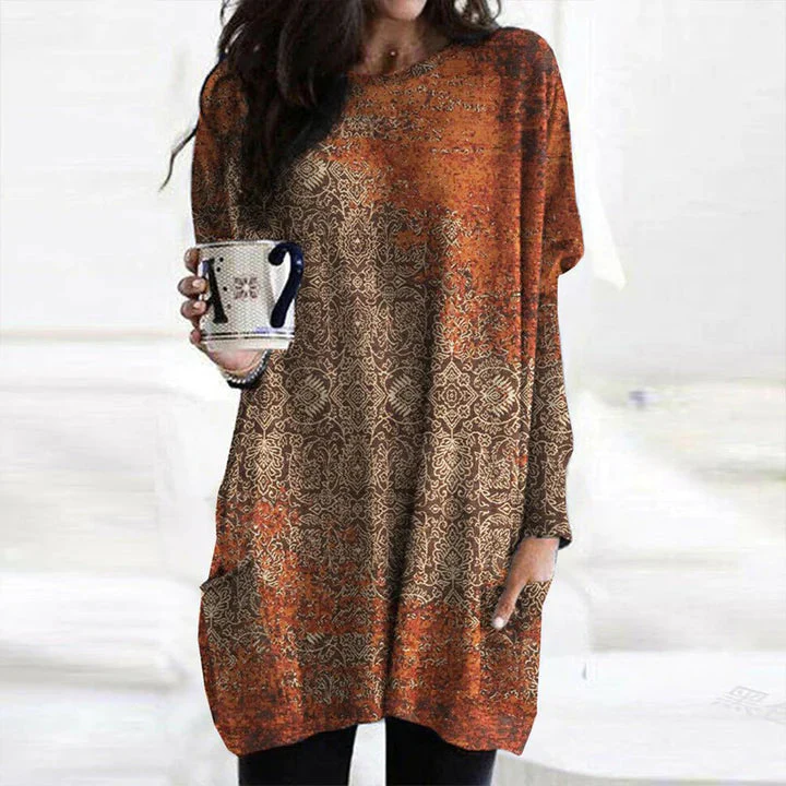 Yolante | Elegant orange sweater with a mandala print