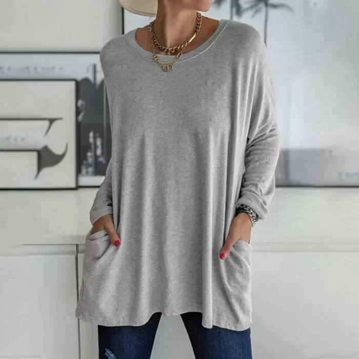 Yvonne® | Fashion Tunic Top Pocket Loose Round Neck Long Sleeve - Image 10