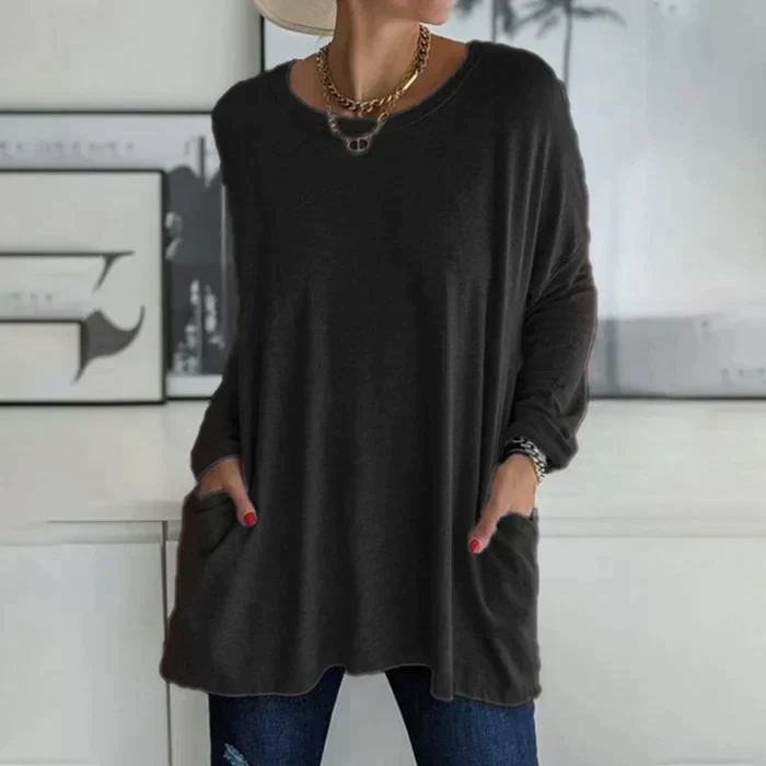 Yvonne® | Fashion Tunic Top Pocket Loose Round Neck Long Sleeve - Image 11