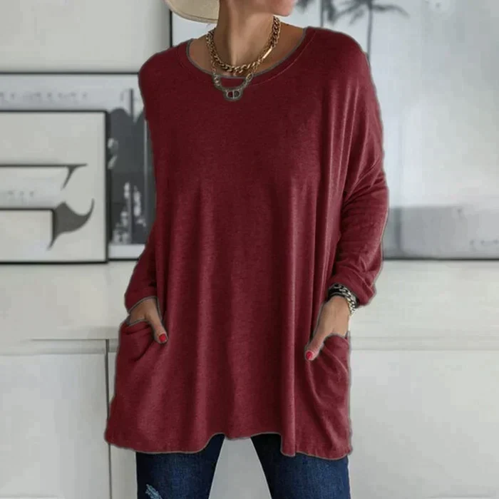 Yvonne® | Fashion Tunic Top Pocket Loose Round Neck Long Sleeve - Image 4