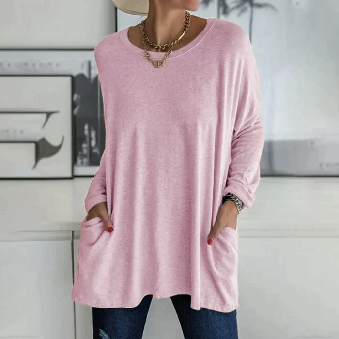 Yvonne® | Fashion Tunic Top Pocket Loose Round Neck Long Sleeve - Image 9