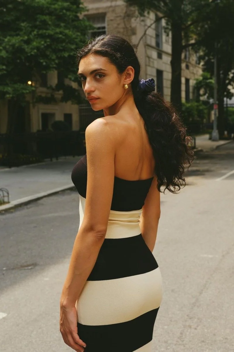 Yvonne® | Strapless Striped Midi Knit Dress - Image 5