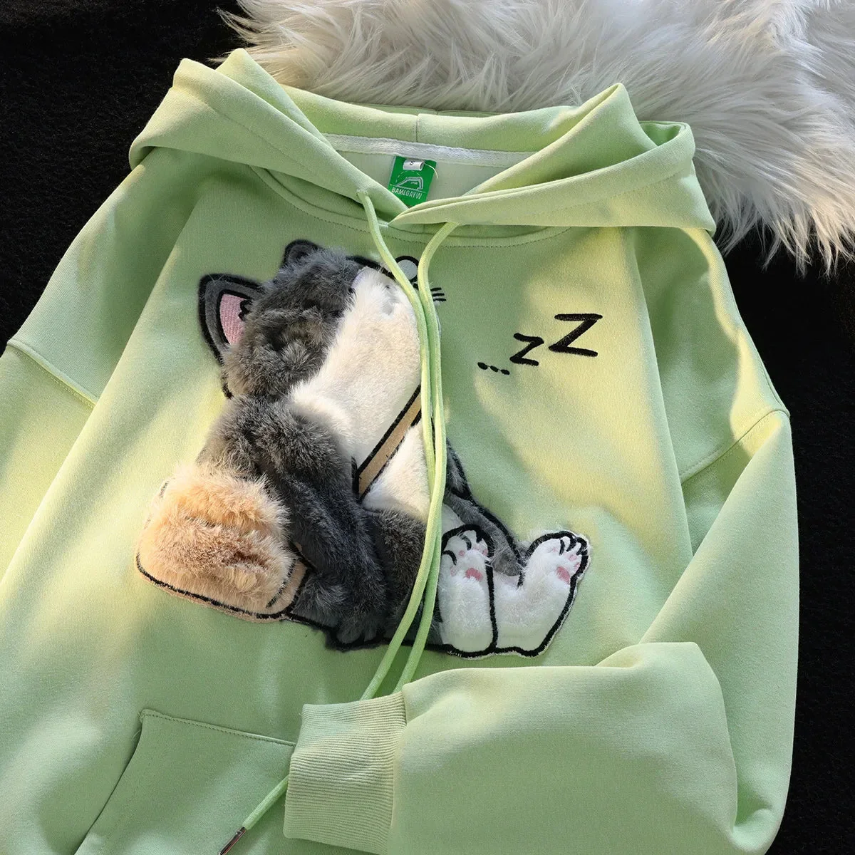 Yvonne | Unisex vintage embroidered cat hoodie for women - Image 2