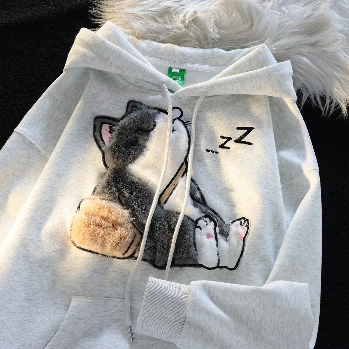 Yvonne | Unisex vintage embroidered cat hoodie for women - Image 3