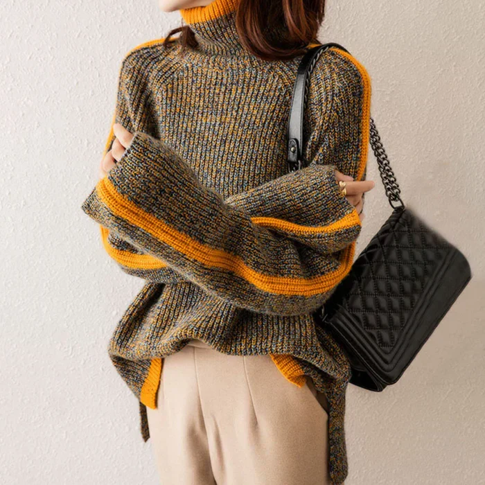 Zahira | Cozy knit turtleneck sweater with bold stripes