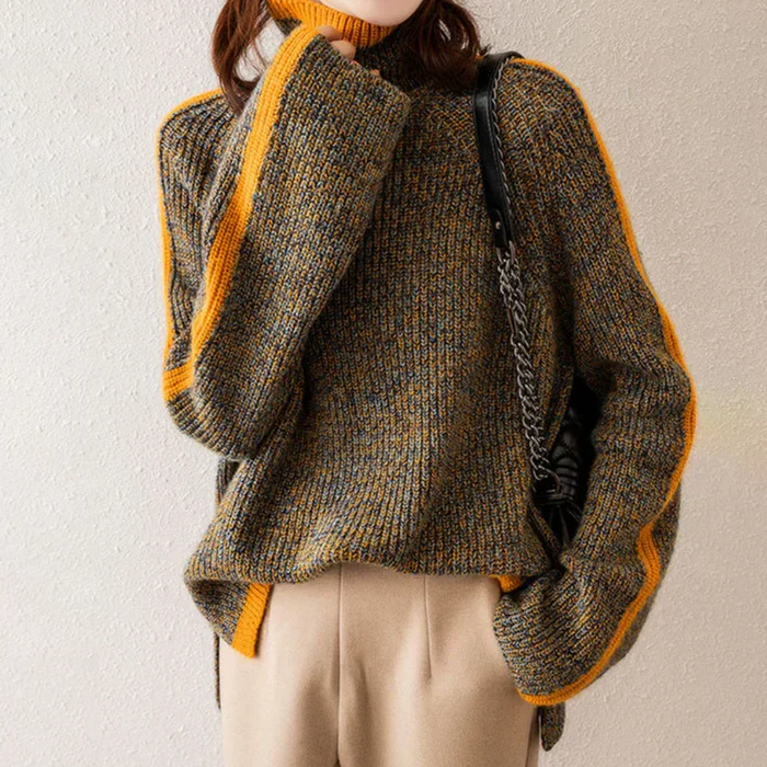Zahira | Cozy knit turtleneck sweater with bold stripes - Image 3