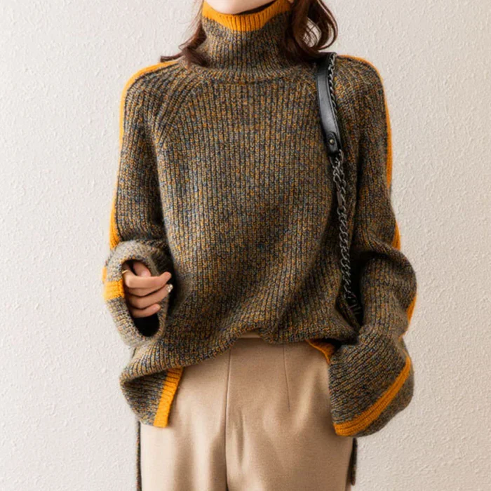 Zahira | Cozy knit turtleneck sweater with bold stripes - Image 4