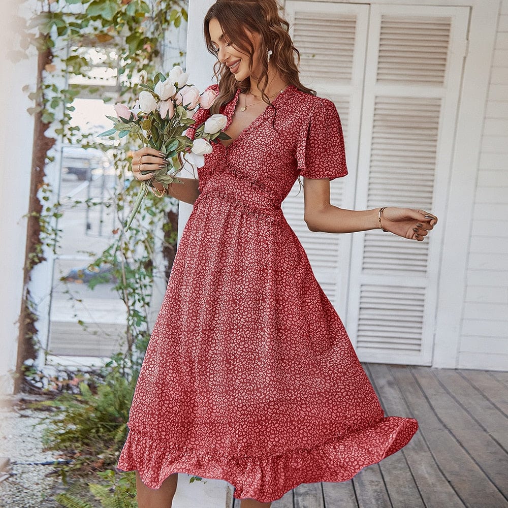 Zaida® | Burgundy Bohemian Midi Dress