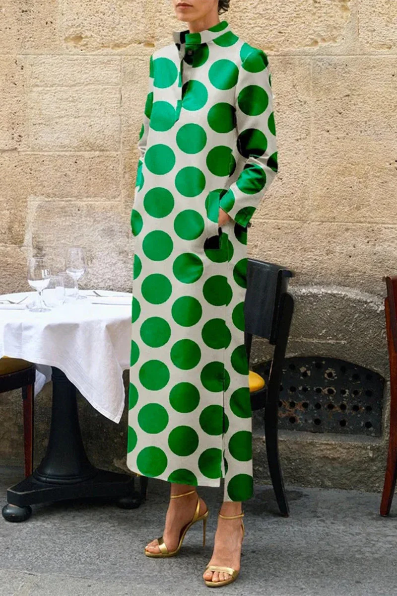Zaida | Casual irregular geometric print dresses with pockets and mandarin collar - Image 4