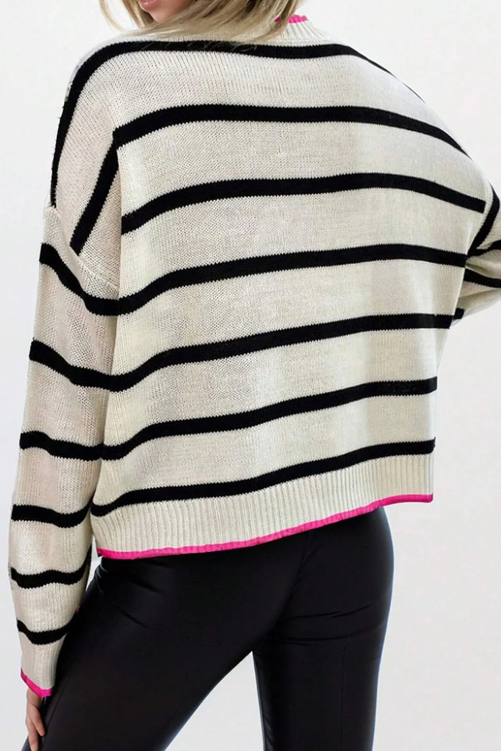 Zaida | Modern and classic striped sweater with pink lining - Image 2