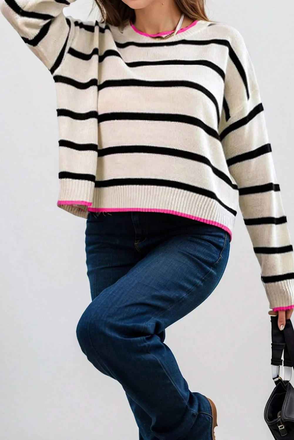 Zaida | Modern and classic striped sweater with pink lining - Image 3