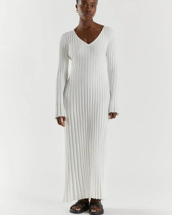 Zaira® | Long Sleeve Knit Midi Dress With V-Neck - Image 12