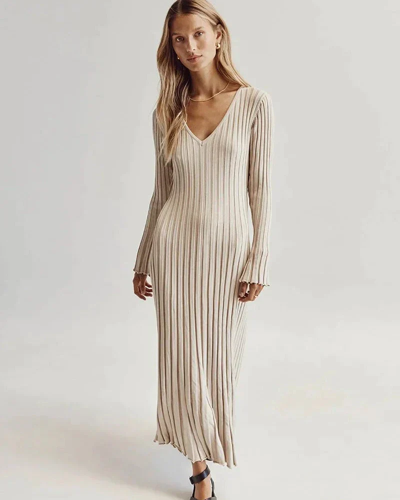 Zaira® | Long Sleeve Knit Midi Dress With V-Neck - Image 3