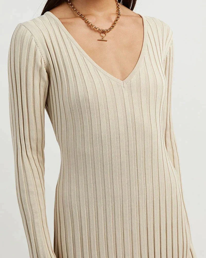 Zaira® | Long Sleeve Knit Midi Dress With V-Neck - Image 6