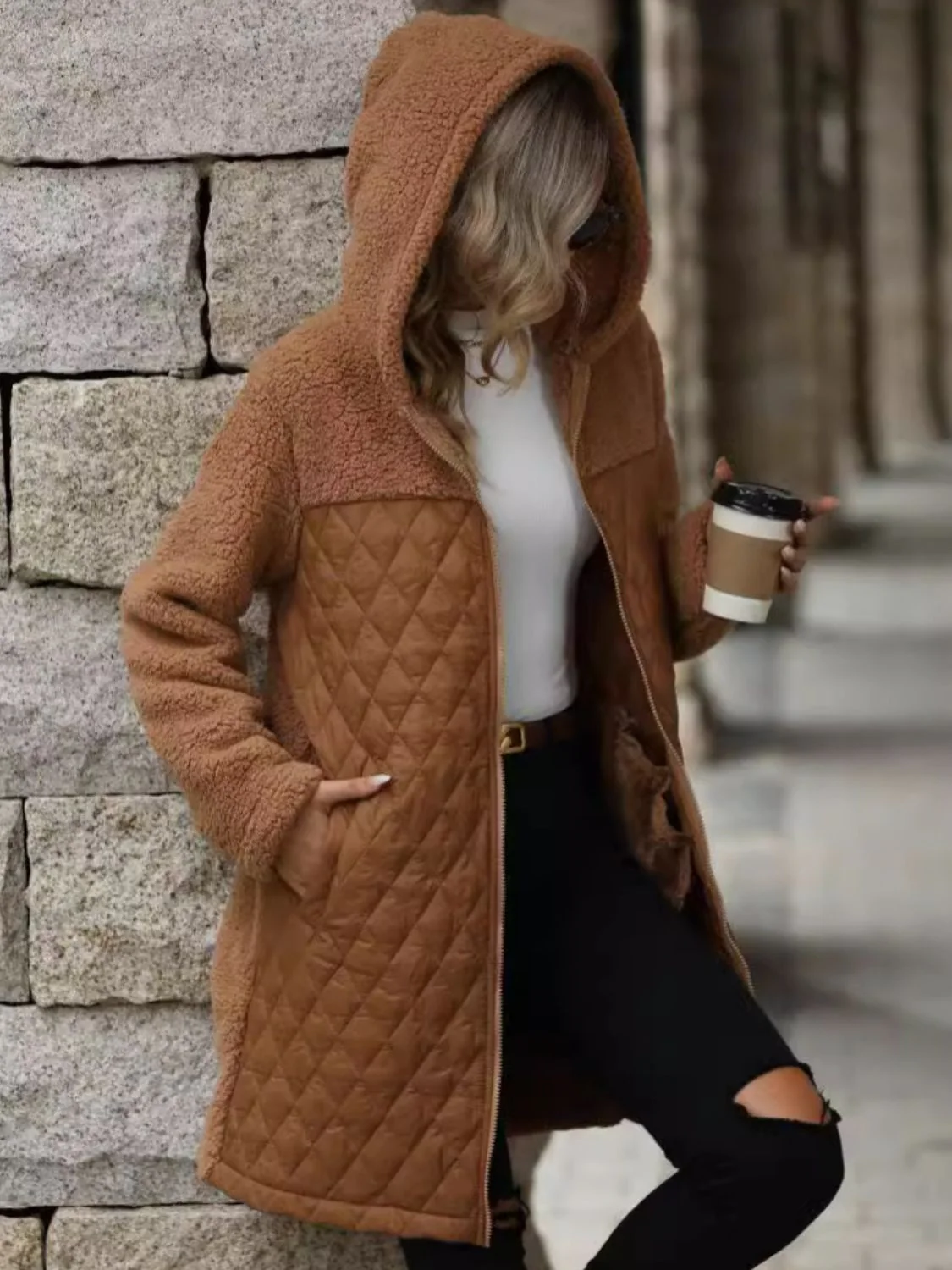 Zaira | Structured, long-sleeved, zip-up hooded coat - Image 2