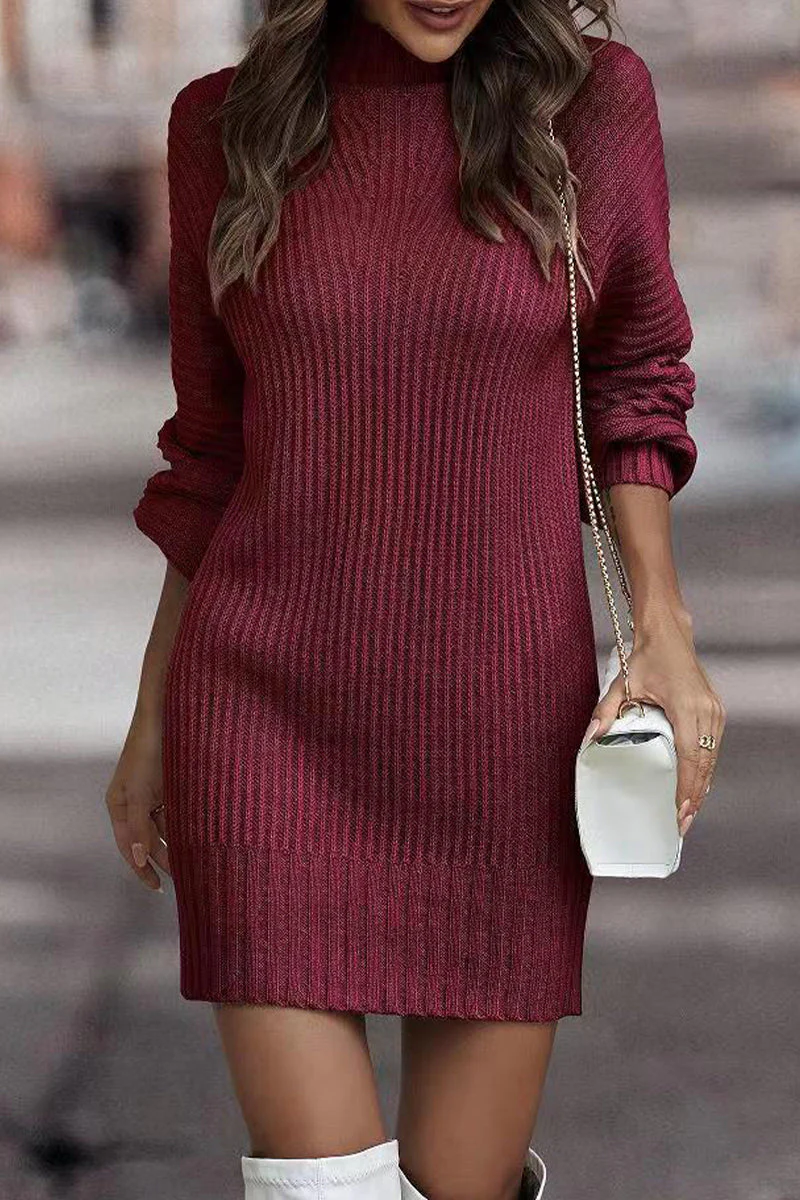 Zara | Casual solid patchwork dresses with turtleneck and one tier skirt