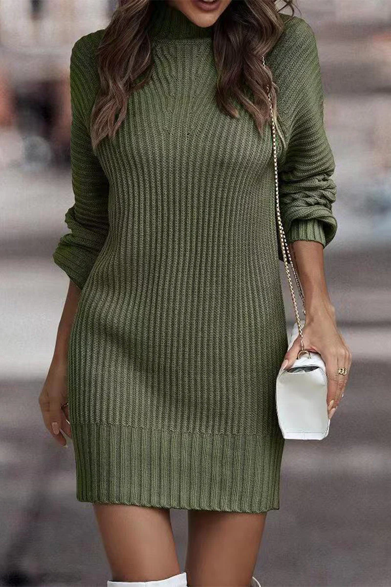 Zara | Casual solid patchwork dresses with turtleneck and one tier skirt - Image 11