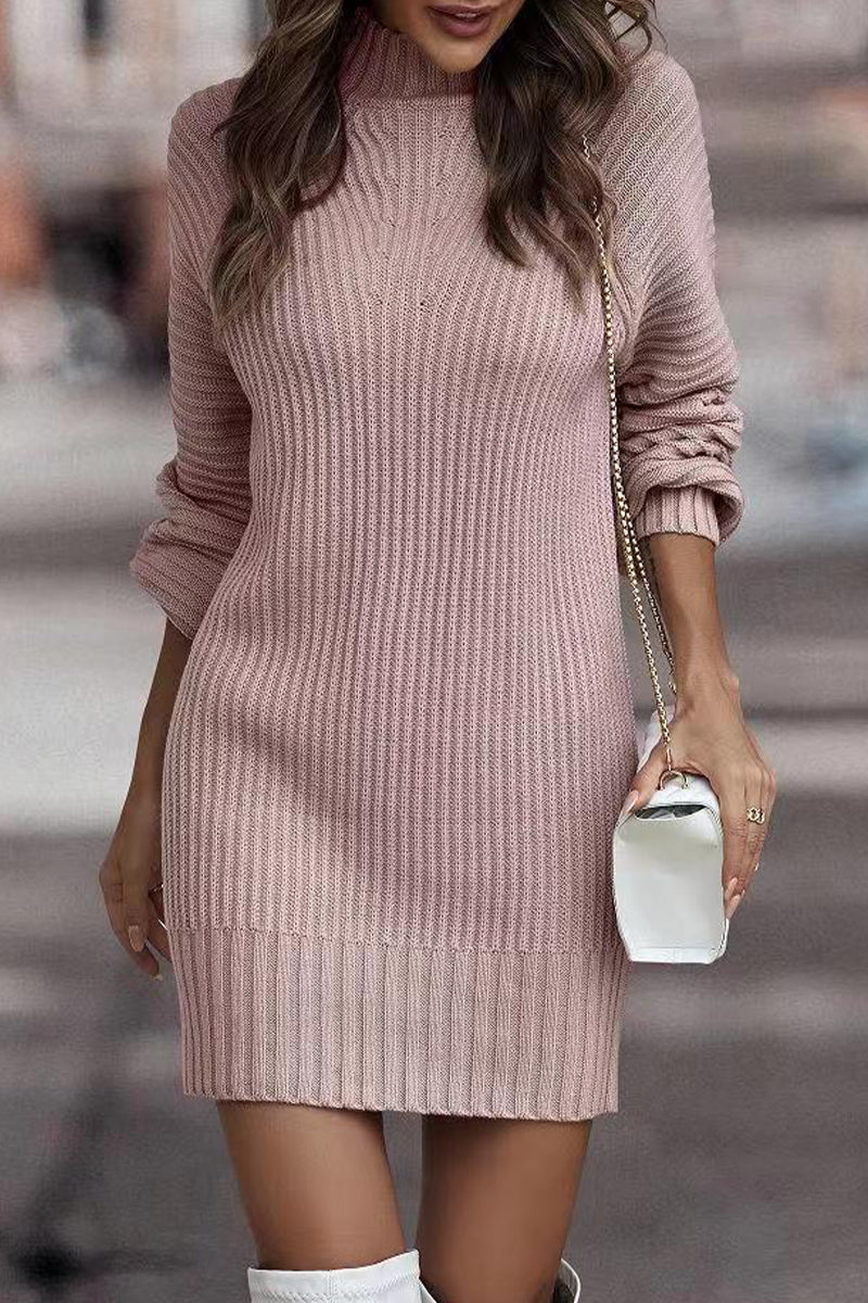 Zara | Casual solid patchwork dresses with turtleneck and one tier skirt - Image 5