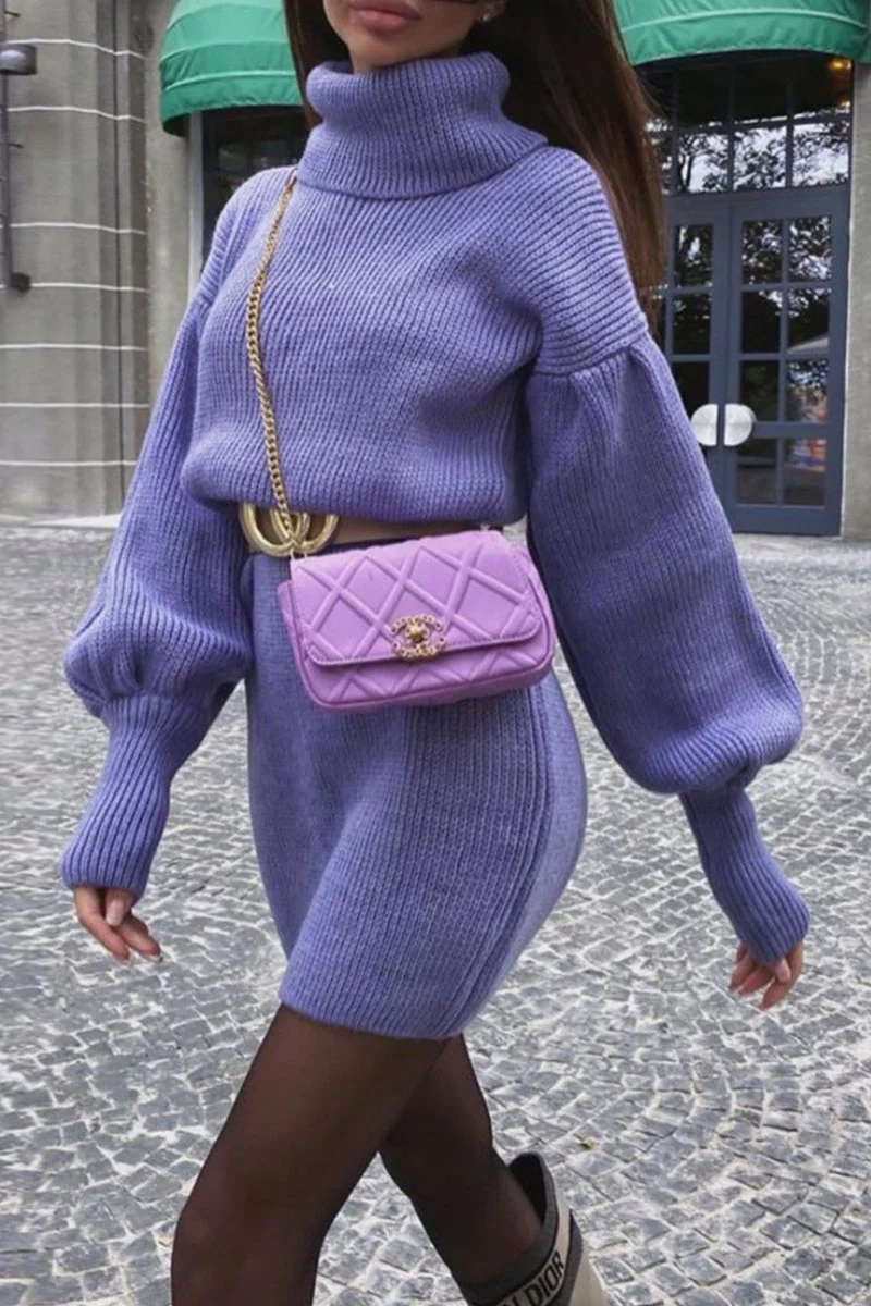Zenaida | Casual, simple, solid patchwork turtleneck sweaters with long sleeves - Image 2