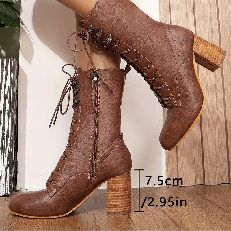 Zenaida | Leather boots with thick heels - Image 2