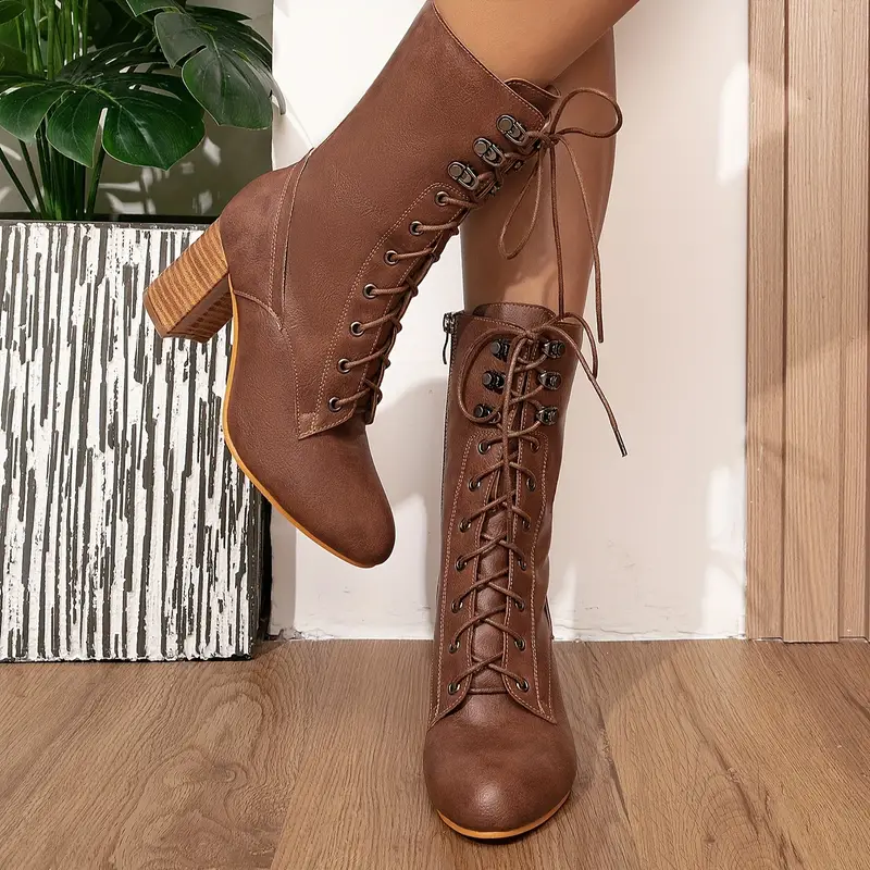 Zenaida | Leather boots with thick heels - Image 3