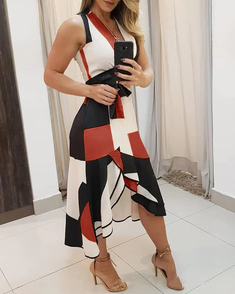 Zenaida® | Women'S Asymmetric Midi Dress With Graphic Pattern And Elegant Waist - Image 6