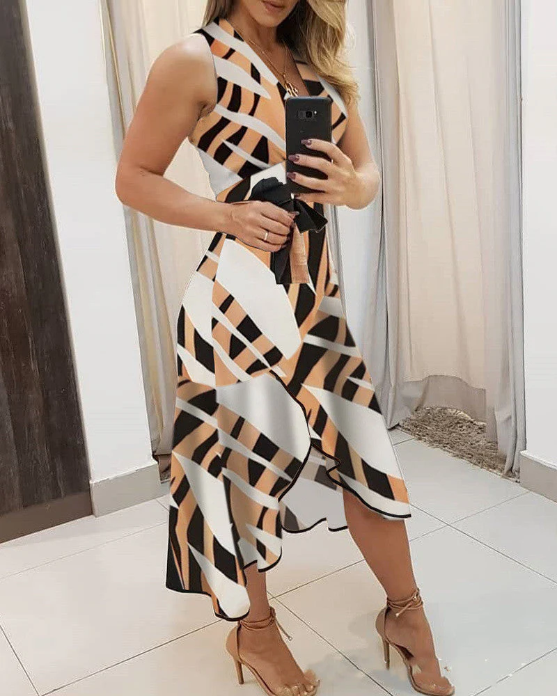 Zenaida® | Women'S Asymmetric Midi Dress With Graphic Pattern And Elegant Waist - Image 8