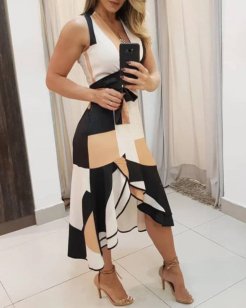 Zenaida® | Women'S Asymmetric Midi Dress With Graphic Pattern And Elegant Waist - Image 9