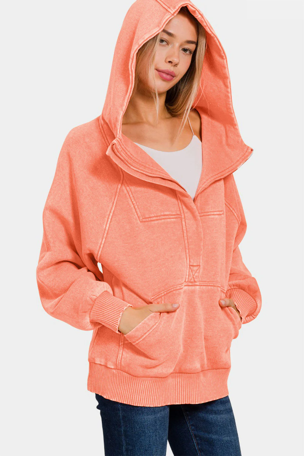 Zenaida | Zenana Acid Wash Fleece Kangaroo Hoodie - Image 3