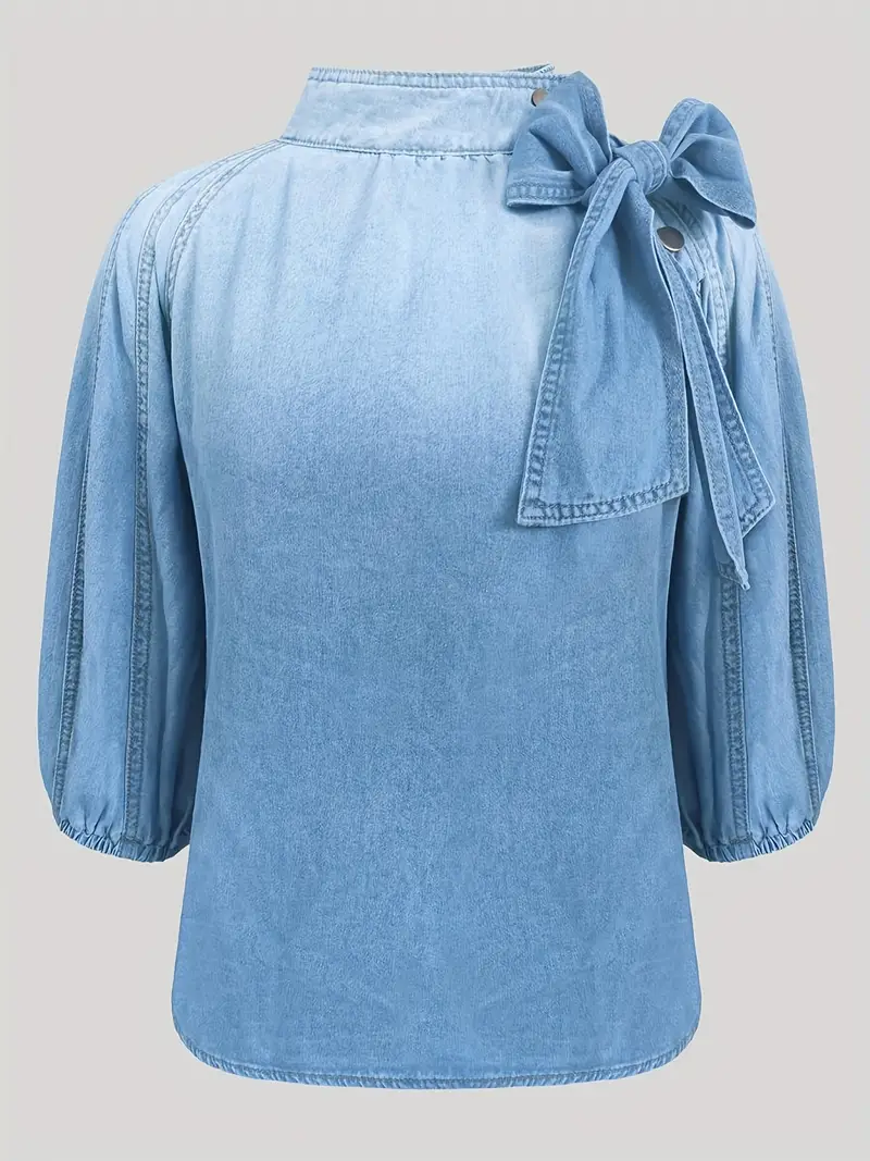 Zita® | Elegant Denim Top With A High Neck - Image 4