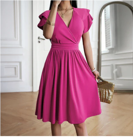 Zita® | Elegant Loose Short-Sleeved Dress With Ruffle - Image 4