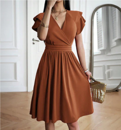 Zita® | Elegant Loose Short-Sleeved Dress With Ruffle - Image 5
