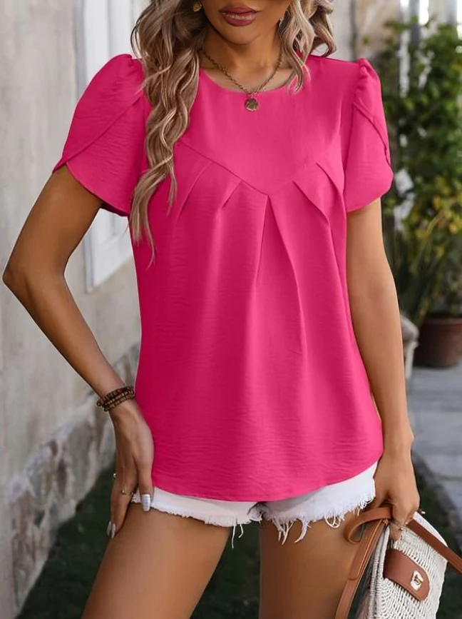 Zoe® | Elegant Blouse With Gathered Round Neck And Petal Sleeves