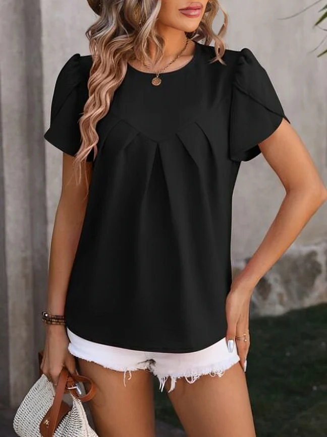 Zoe® | Elegant Blouse With Gathered Round Neck And Petal Sleeves - Image 3