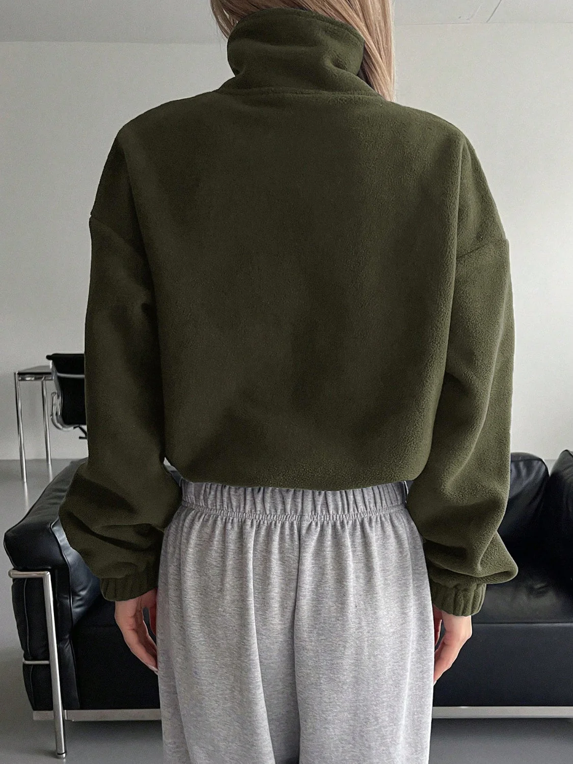 Zoe | Honey, long sleeve, cropped zip jacket - Image 2
