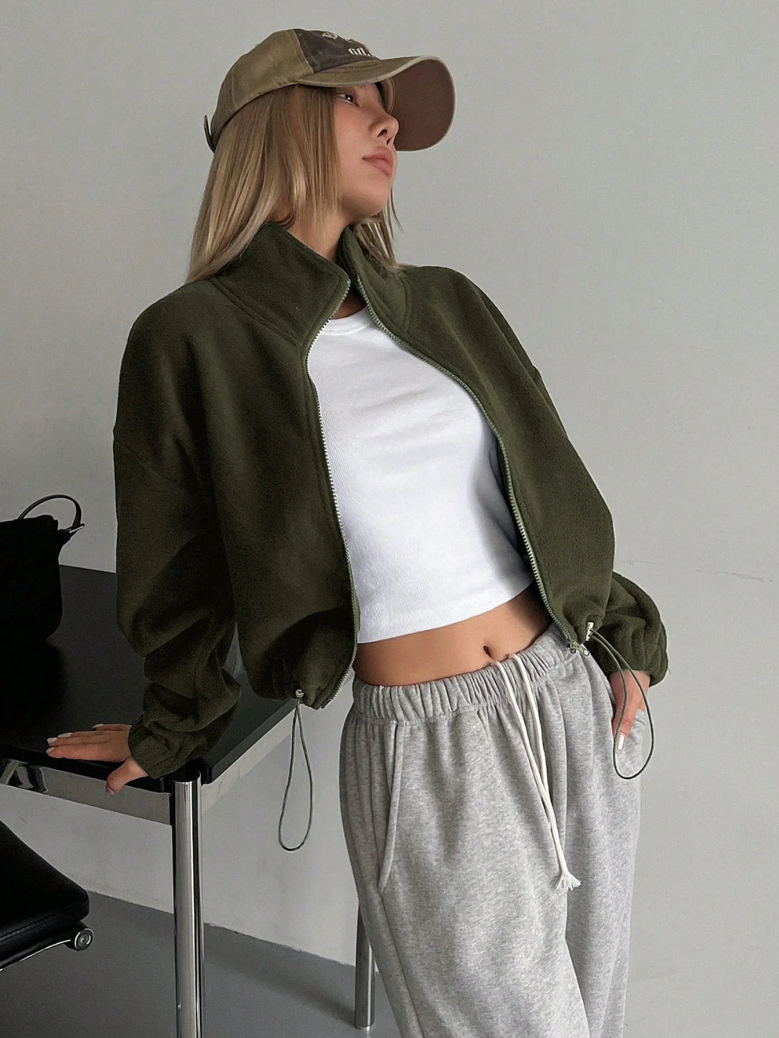 Zoe | Honey, long sleeve, cropped zip jacket - Image 4